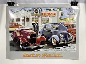 Kent Bash Rodfather’s Used Cars Lost In 50s Automobile Americana Art Poster - Picture 1 of 9