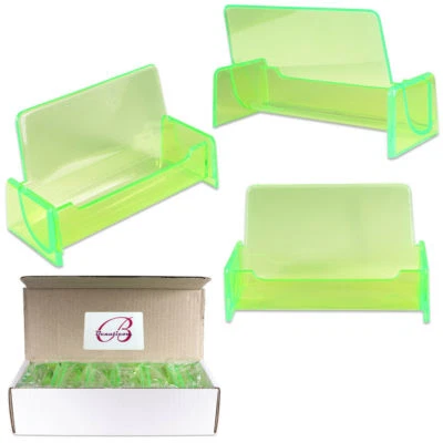 BEAUTICOM 12PCS Clear Green Acrylic Office Business Name Card Holder Display Stand Desktop