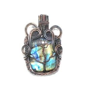 Colgante llamativo vintage de piedras preciosas de labradorita 100 % cobre oxidasa joyería - Imagen 1 de 3