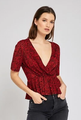 Призрак СИГВВП топ новые Зебра печать V-образным вырезом рукав пеплум вискоза красный черный в размер S - Изображение 1 из 4