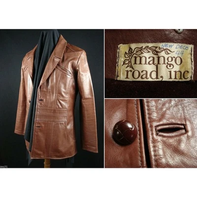 Vintage 70s MANGO ROAD "New Deco" Leather Jacket Coat East West Era sz 44 - Image 1 of 4