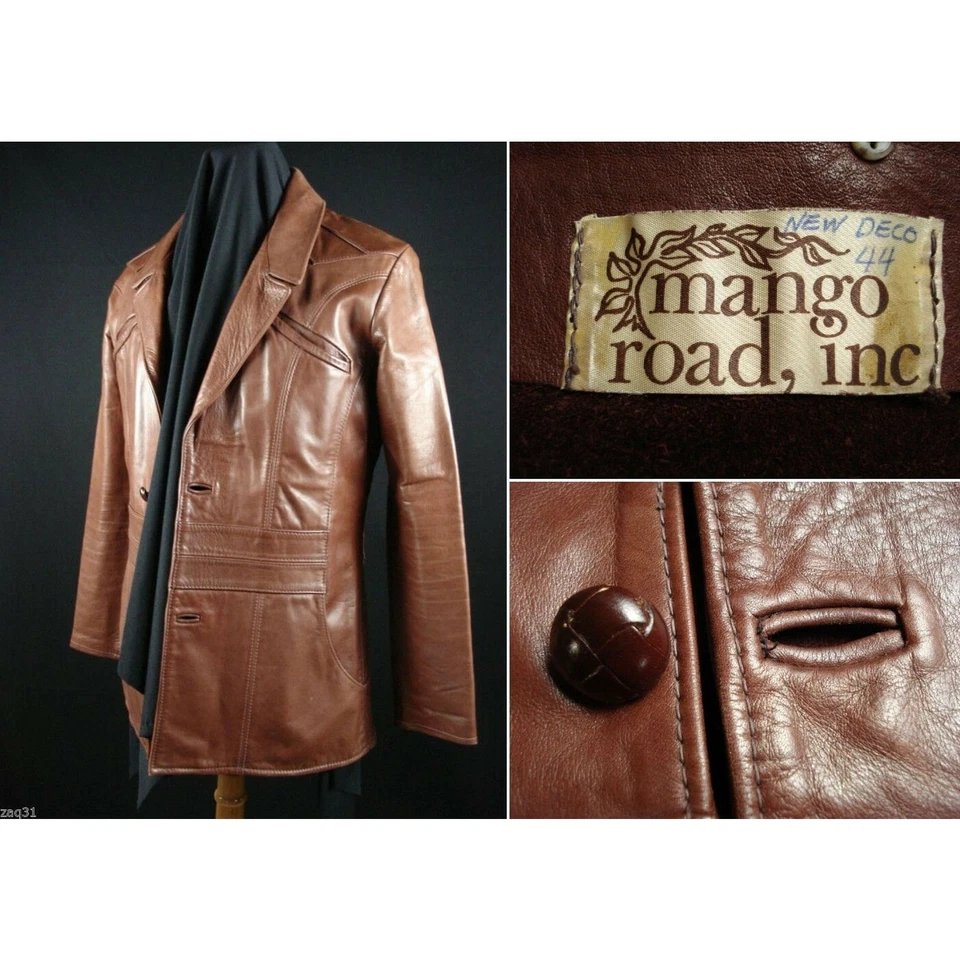Vintage 70s MANGO ROAD "New Deco" Leather Jacket Coat East West Era sz 44 - Image 1 of 4