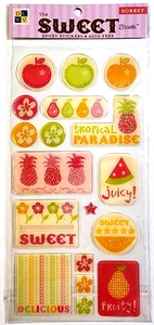 Sorbet Sweet Stack Fruit Glitter Epoxy Stickers DCWV RARE  4" x 8" - Picture 1 of 1