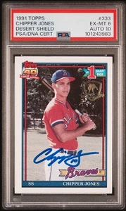 1991 Topps Operation Desert Shield CHIPPER JONES #333 Rookie RC PSA 6 AUTO 10 - Picture 1 of 2