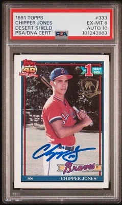 1991 Topps Operation Desert Shield CHIPPER JONES #333 Rookie RC PSA 6 AUTO 10 - Image 1 of 2