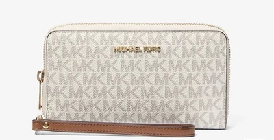 Michael Kors Jet Set Viaje Grande Cremallera Plana MF Estuche Teléfono Muñequera Billetera Vainilla Foto 1 de 2