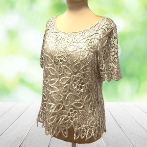 Vintage SILKEN POETRY Top Damen M Hand Perlen Seide Guipure Spitze Lagenlook 90er Y2K - Bild 1 von 12