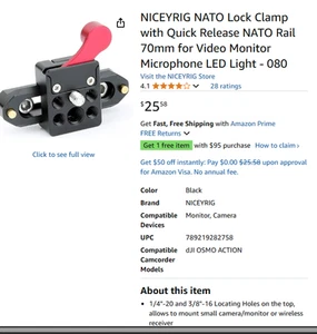 Nato Lock Klemme mit Schnellverschluss Sicherheitsschiene 7cm für Video Licht Monitor Micro - Bild 1 von 5
