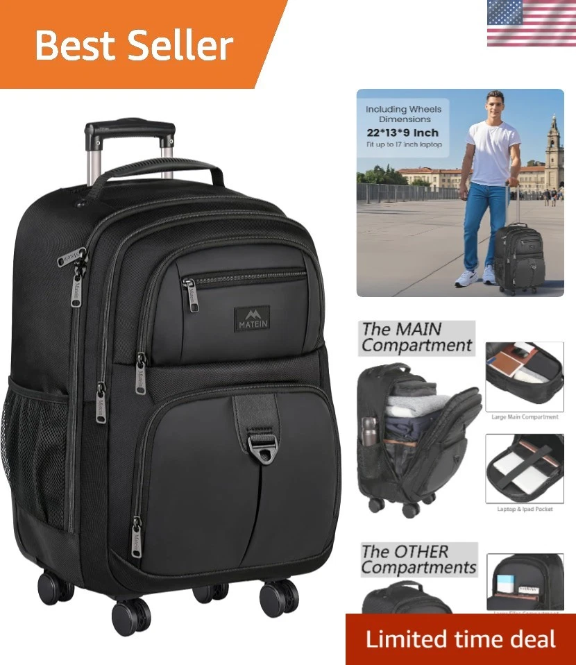 Mochila rodante resistente al agua para computadora portátil de 17 pulgadas para viajes y viajes diarios Foto 1 de 4