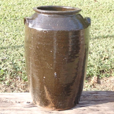 Antique CATAWBA VALLEY Pottery Alkaline Green Glaze w/Blue Rutile 4 Gallon CROCK - Image 1 of 4