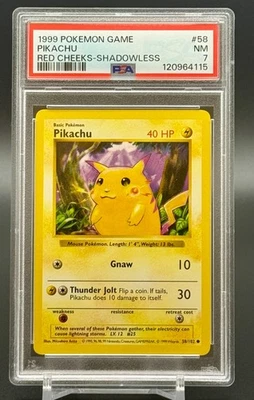 1999 Pokémon Base Set Shadowless Pikachu Red Cheeks #58 PIKACHU PSA 7 Fresh Slab - Image 1 of 2