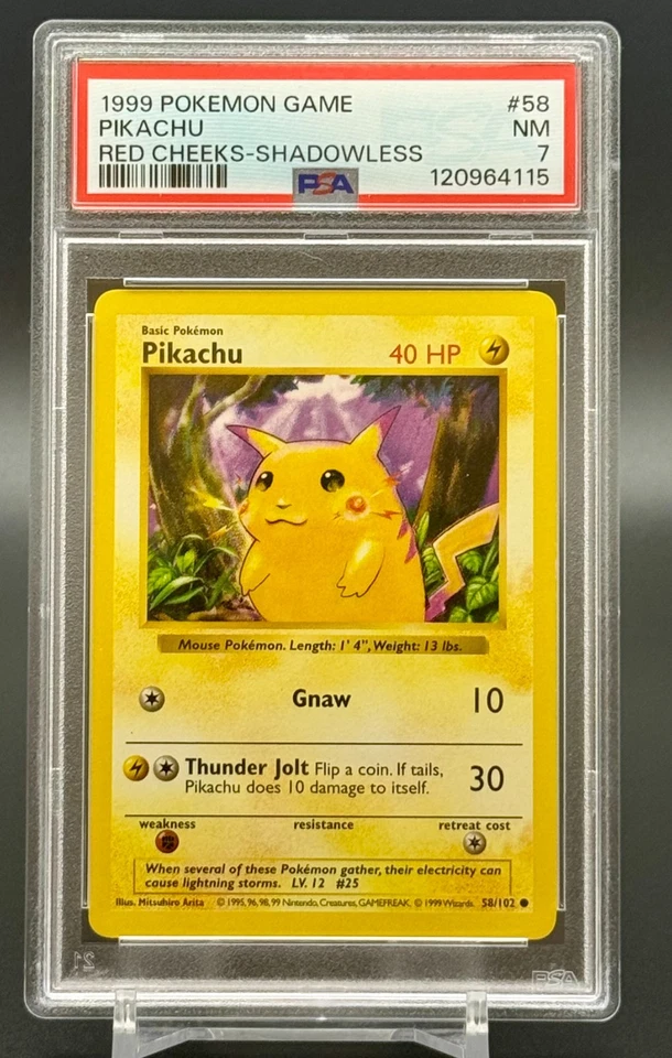 1999 Pokémon Base Set Shadowless Pikachu Red Cheeks #58 PIKACHU PSA 7 Fresh Slab - Image 1 of 2