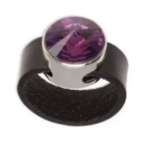 Steampunk Lederring aus Amethyst Swarovski Kristall Feb. Geburtsstein Gr. 7 - Bild 1 von 1