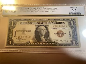 Fr # 2300 1935A Hawaii WWII Emergency Issue $1 PCGS Almost Uncirculated 53 - Picture 1 of 2
