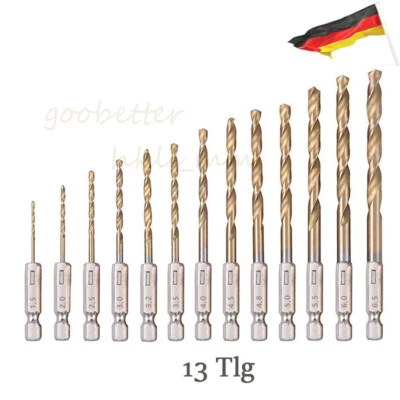 13tlg HSS Bohrer Satz 1,5-6,5mm mit Sechskantschaft 1/4 Spiralbohrer für Metall - Bild 1 von 4