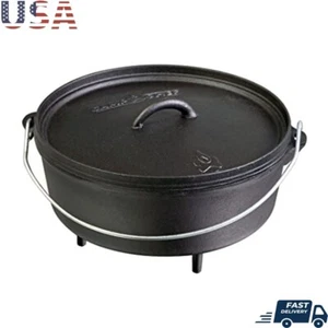 12 in Cast Iron Dutch Oven Pot W/ Lid Preseasoned Outdoor Indoor Cooking Black - Picture 1 of 7