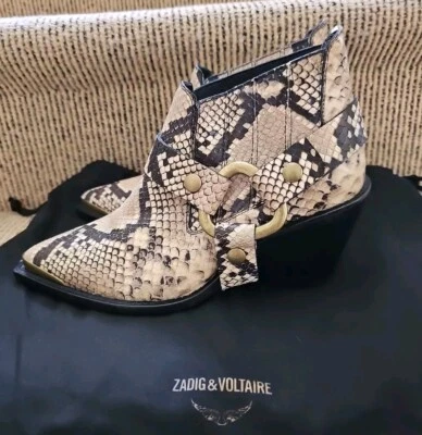 ZADIG & VOLTAIRE N'Dricks Wild Botines Western Oro Hebilla Serpiente Cuero 37 Foto 1 de 4