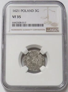 1621 SIGISMUND III POLAND 3 GROSCHEN NGC VERY FINE 35 - Picture 1 of 4