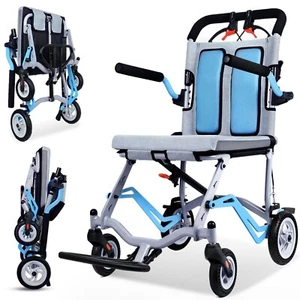 Blue Ultralight Double Handbrake FoldingTransportation Wheelchair Weight 19 lbs - Picture 1 of 15