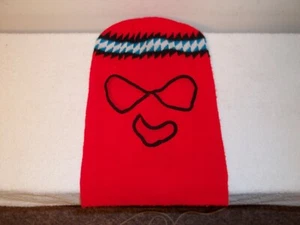 Vintage 1980's Robber Style Acrylic Winter Ski Mask Red White Black 3 Hole  - Picture 1 of 5