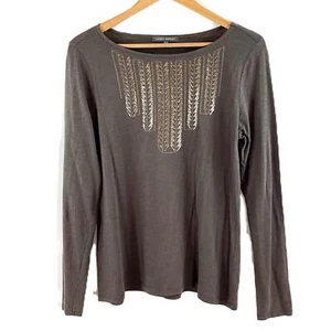 Laura Ashley Grey Cotton Sequin Pattern Top UK 14 - Picture 1 of 4
