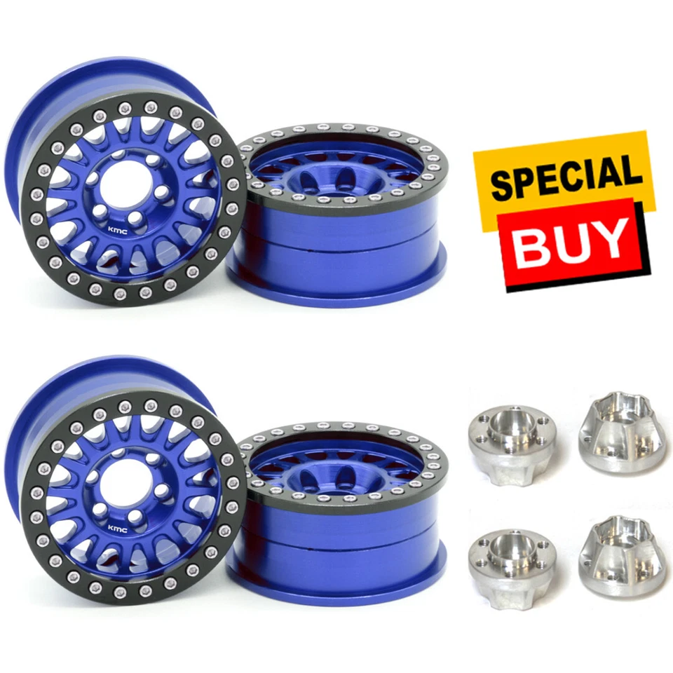 Vanquish 1.9 Alum KMC KM445 Impact Beadlock Wheels Blue (4) w/ SLW Whls Hubs (4) - Image 1 of 1