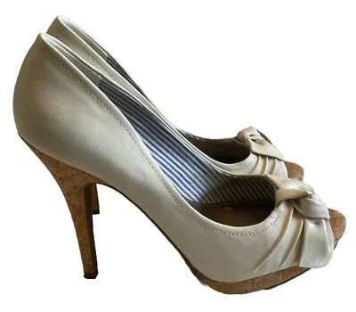 Worthington Beige Open Toe Cork Platform Stiletto Heels Women’s Size 8 1/2” M - Image 1 of 4