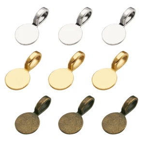 60pcs Tibetan Alloy Glue On Flat Pad Pendant Bails Connector Flat Round 18x10mm - Picture 1 of 8