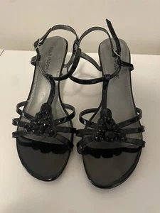 Hush Puppies Black 8.5 Leather Kitten Mid Heels Strappy Sandals Yearn Open Toe - Picture 1 of 17
