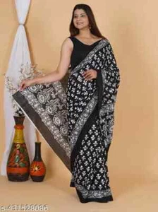 INDISCHER BAGRU BLOCKPRINT REINE WEICHE BAUMWOLLE MULMUL SARI MIT BLUSENTEIL - Bild 1 von 1