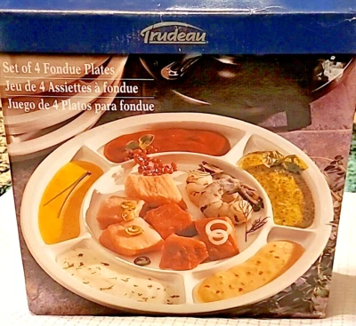 Trudeau Fondue Aperitivo Platos de Sushi 10" Gres Dividido Juego de 4 - En Caja Foto 1 de 4