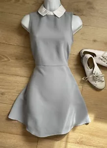 Mini abito skater senza maniche grigio elegante Preppy dettaglio colletto taglia 8 TOPSHOP - Foto 1 di 9