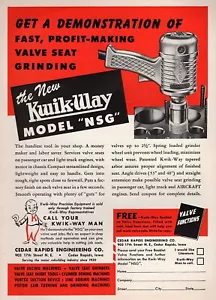 1951 amoladora de válvulas modelo Kwik-Way NSG anuncio impreso original - Imagen 1 de 1