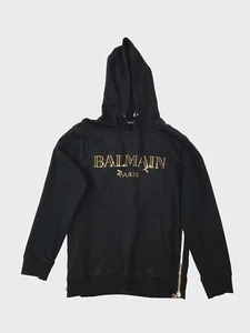 Balmain Women's Designer Black Cotton Hoodie with Gold Logo Size M - Picture 1 of 6