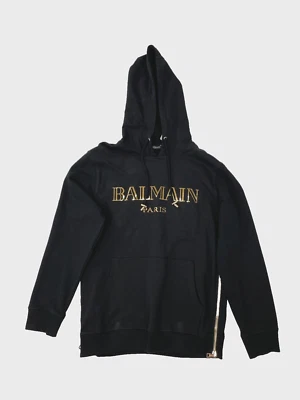 Balmain Women's Designer Black Cotton Hoodie with Gold Logo Size M - Image 1 of 4
