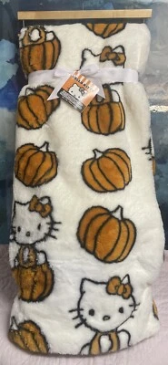 Nueva manta Hello Kitty otoño calabazas Sanrio tendencia 50”x70” calabaza suave Foto 1 de 4