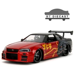 JADA GODZILLA NISSAN GT-R R34 1/24 DIECAST MODEL CAR RED / BLACK 35133 - Picture 1 of 4