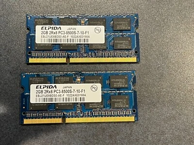 Matched Set 4GB (2x2GB) Elpida Laptop Memory  PC3-8500s DDR3-1066MHz - Image 1 of 2