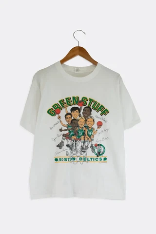 VINTAGE BOSTON CELTICS BASKETBALL GREEN STUFF T SHIRT ALLSIZE S-3XL Cover