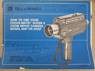 MANUAL para cámara de película 493F o 493SFBell & Howell Focus Matic Super 8 1973 Foto 1 de 4