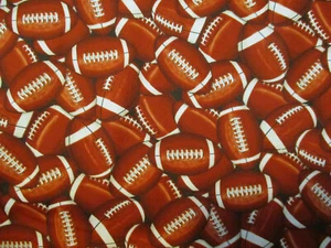 Football Overall Footballs Piles Brown Cotton Fabric FQ - Picture 1 of 6