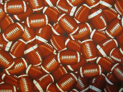 Football Overall Footballs Piles Brown Cotton Fabric BTHY - Image 1 of 4