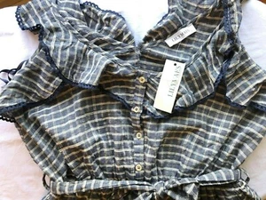 NEW Squared Print Navy Ruffle Sleeveless Romper Women's Size Large w/ Pockets - Picture 1 of 5