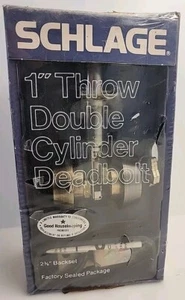 Schlage Deadbolt Double Cylinder B162PV Antique Brass 609 1" Throw VINTAGE NOS - Picture 1 of 7