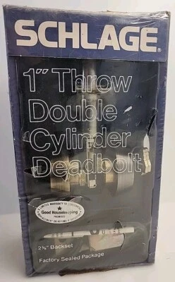 Schlage Deadbolt Doble Cilindro B162PV Latón Antiguo 609 1" Tiro DE COLECCIÓN NOS Foto 1 de 4