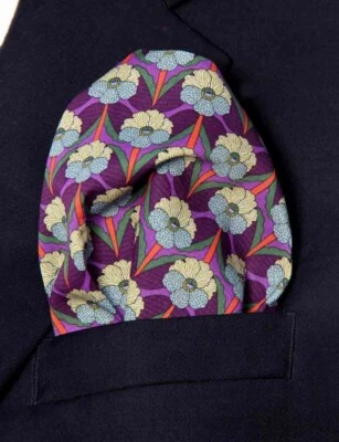 Gascoigne Hand Stitched Pocket Square Italian Tana Lawn Cotton Fabric Floral - Image 1 of 4