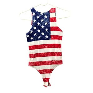 Topshop American Flag Tank Bodysuit Womens 4 (S) Red Blue Patriotic Festive - Picture 1 of 7