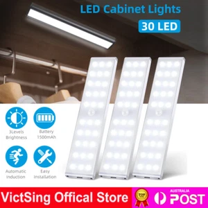 LED Under Cabinet Light Motion Sensor Night Lamp USB Rechargeable Home Kitchen - Picture 1 of 15