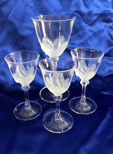 Cristal D'Arques J. G. Durand Florencia Gafas Floral Esmerilado Francia Lote de 4 - Imagen 1 de 7