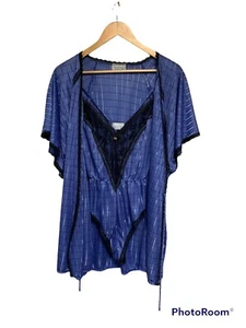 1990’s Babydoll Nighty Bodysuit Teddy Black Lace Blue Black Cheeky 2pc Lingerie - Picture 1 of 9